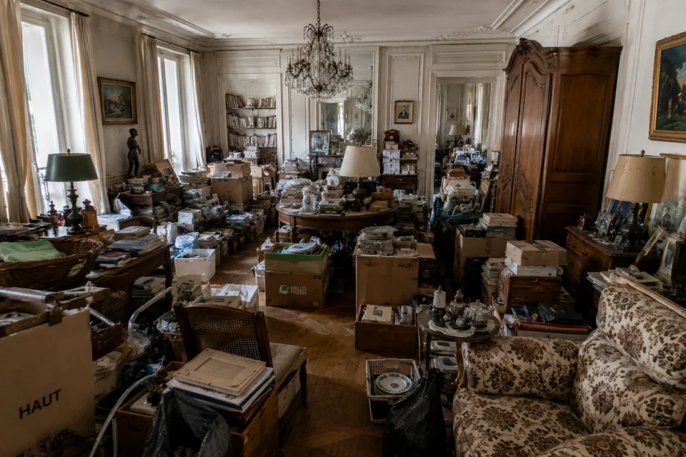 Un salon occupé par du mobilier et des objets